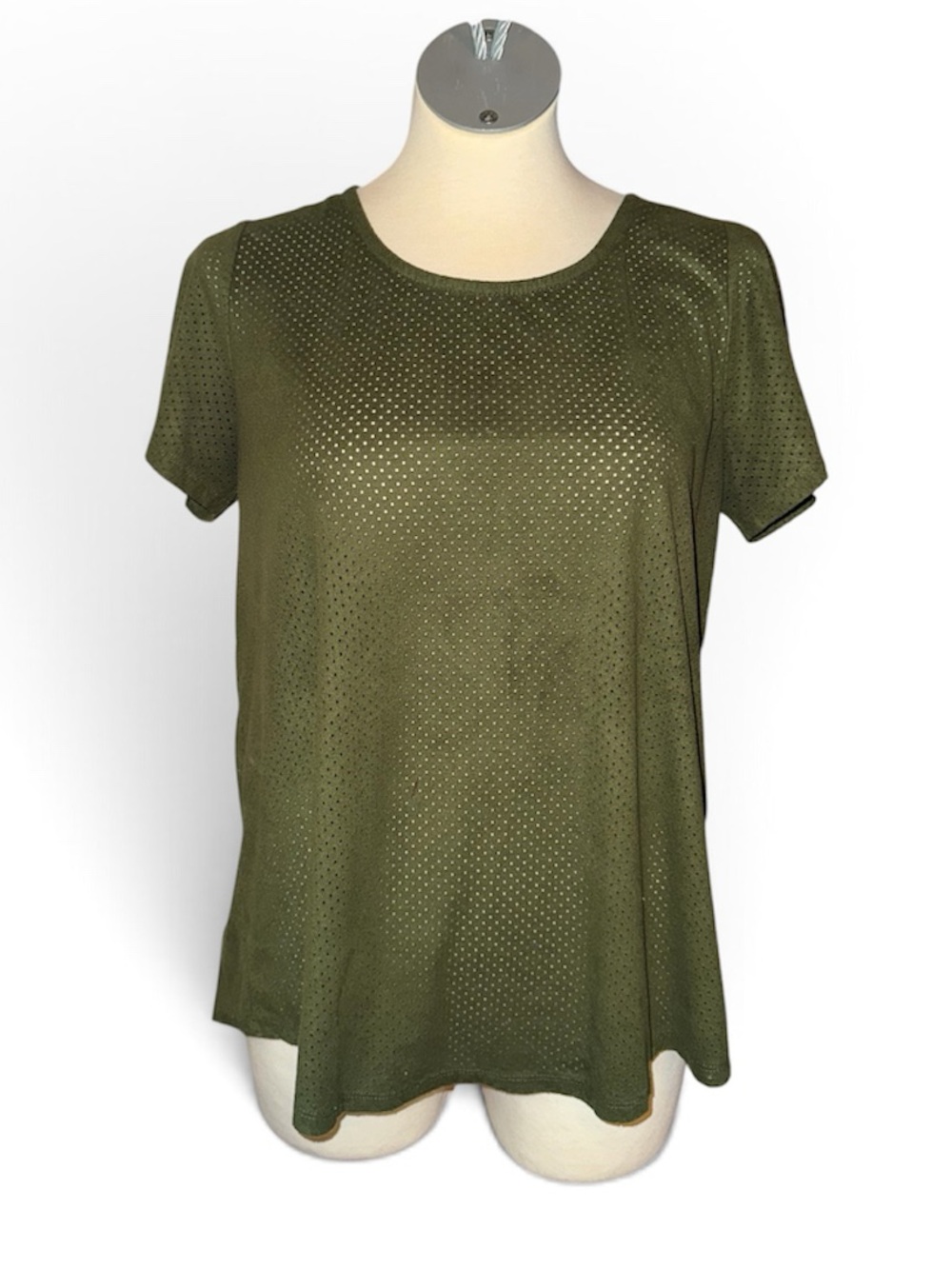 Charming Charlie Olive Green Perforated Short Sleeve Women's Top Medium